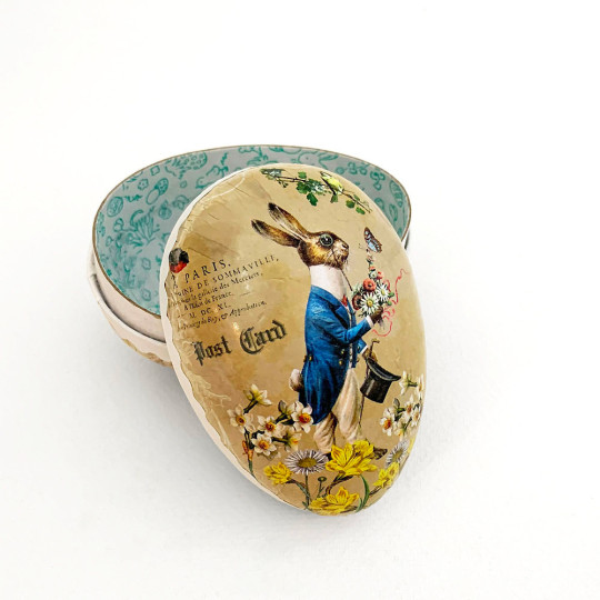 3-1/2" Brown Dapper Top Hat Bunny Papier Mache Easter Egg Container ~ Germany